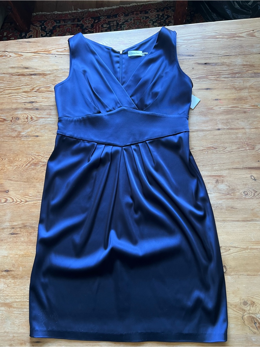 Beautiful Calvin Klein Midnight Blue Satin V-Neck Midi Dress..never worn